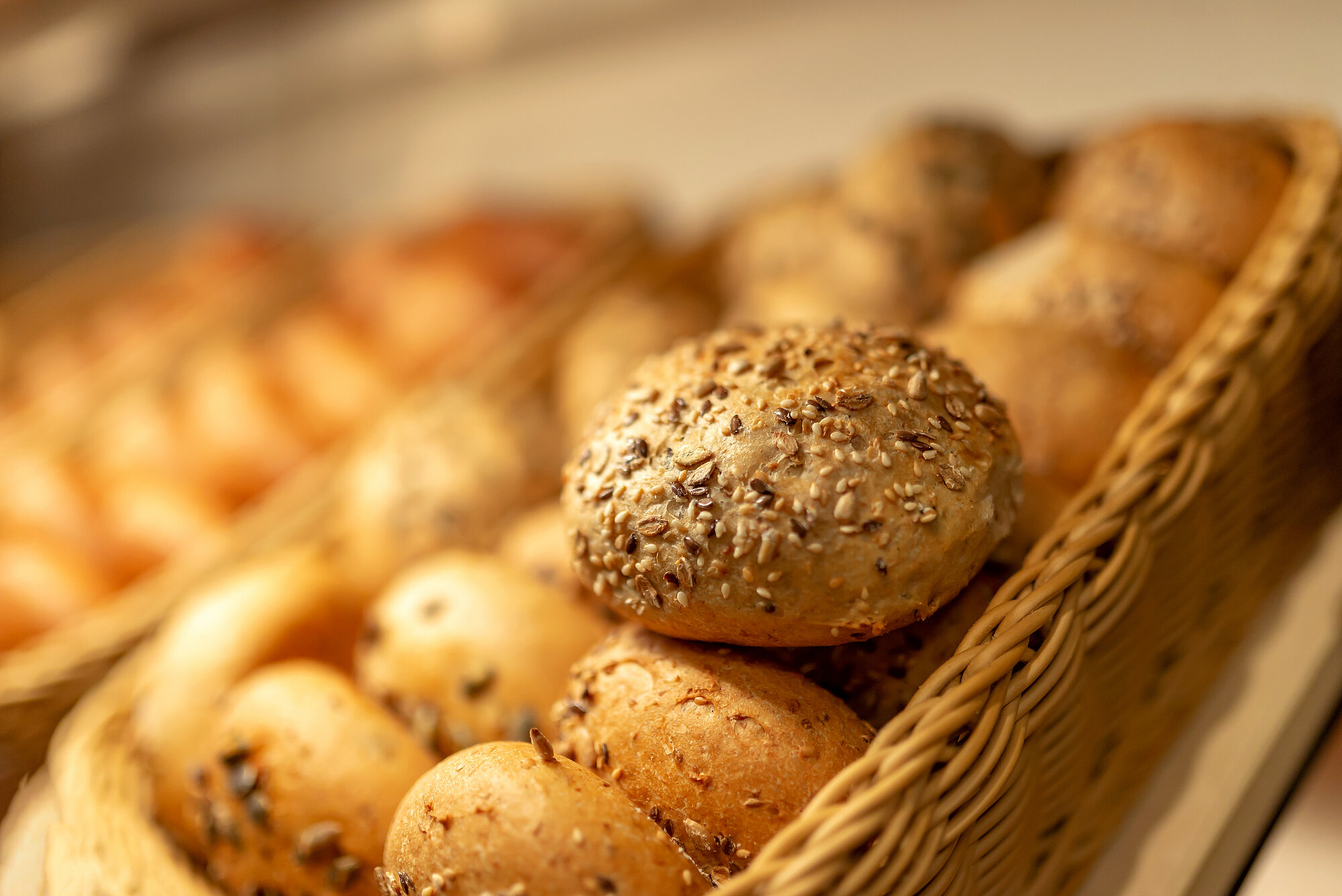 Assorted rolls in bread baskets