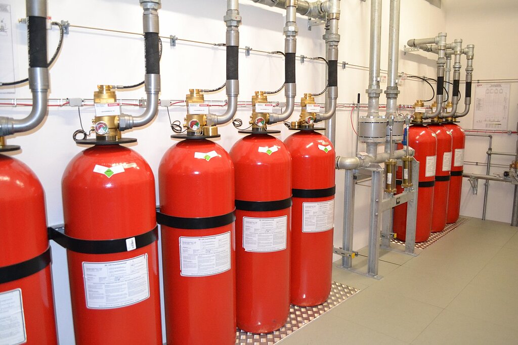 Several fire extinguishers
