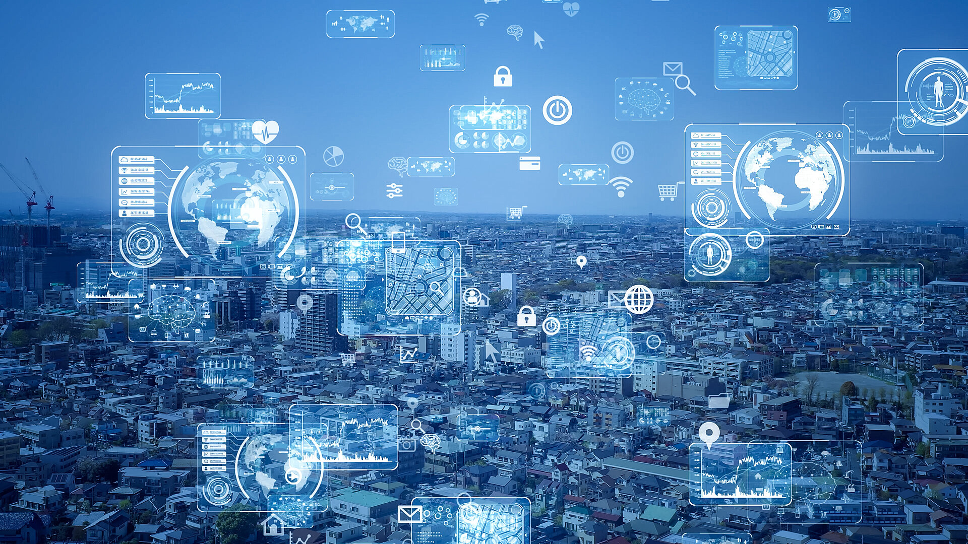 Eine Stadt in der Daten herumfliegen