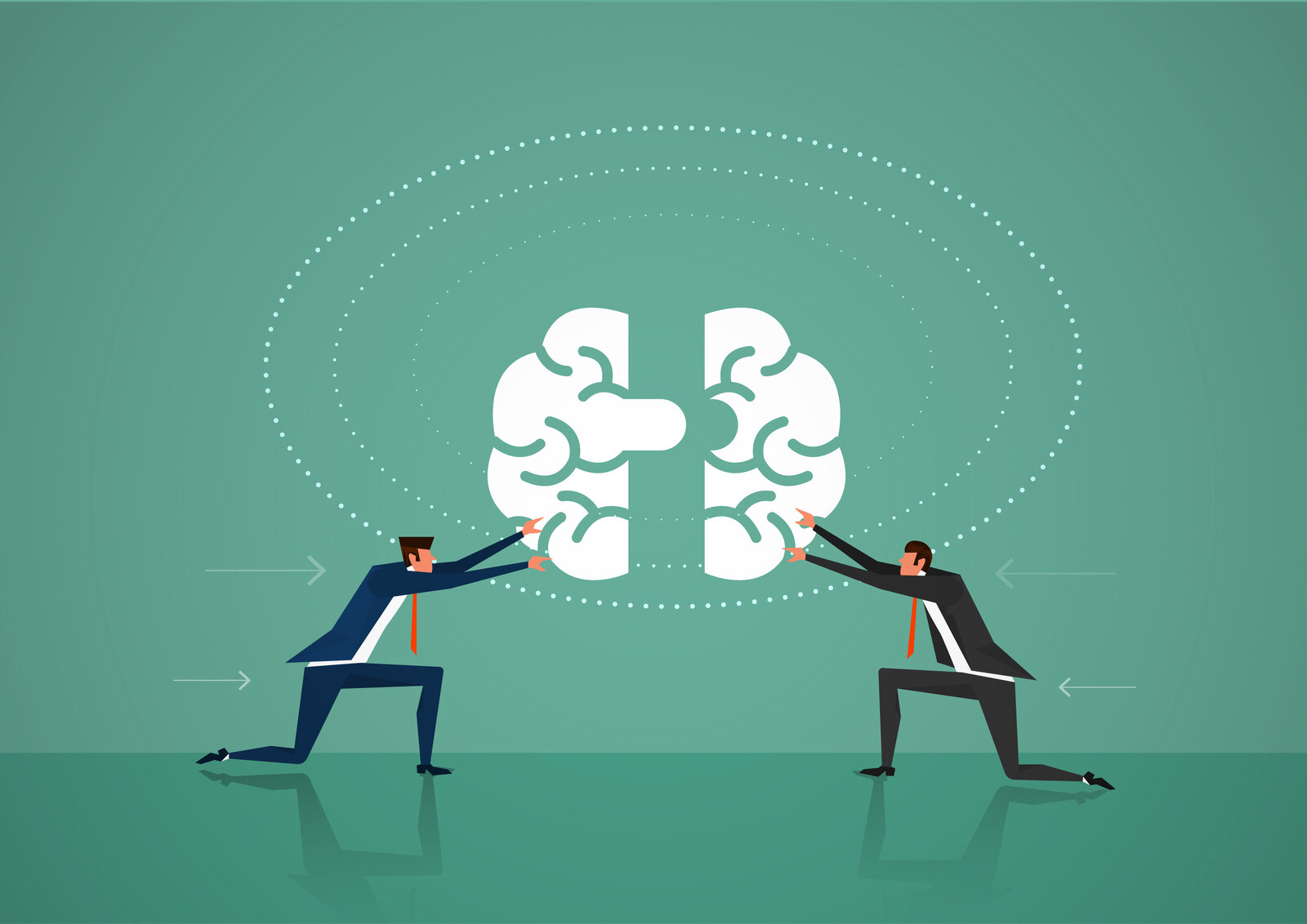 Illustration of two people pushing their brain hemispheres together