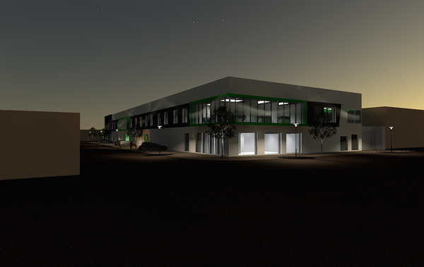 inexio-Gebäude bei Nacht
