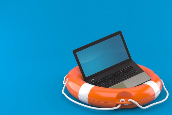 Laptop lying in a life ring