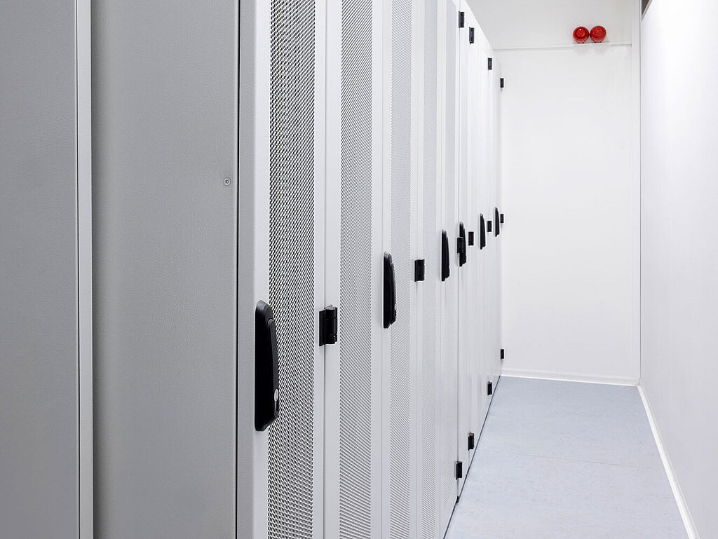 Row of white server racks