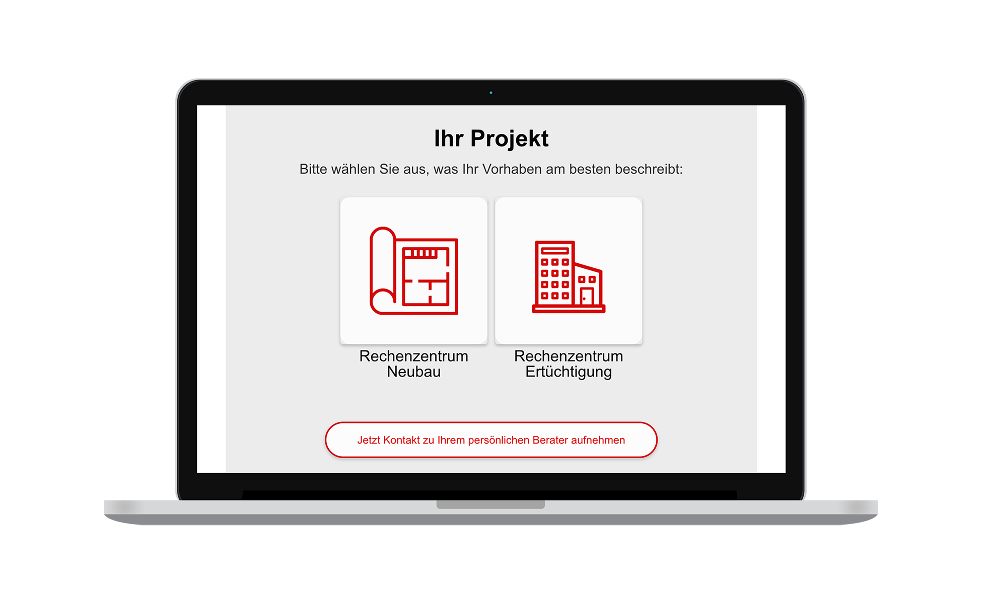 Abbildung eines Bildschirms, auf dem Auszüge des Konfigurators für Rechenzentren zu sehen sind