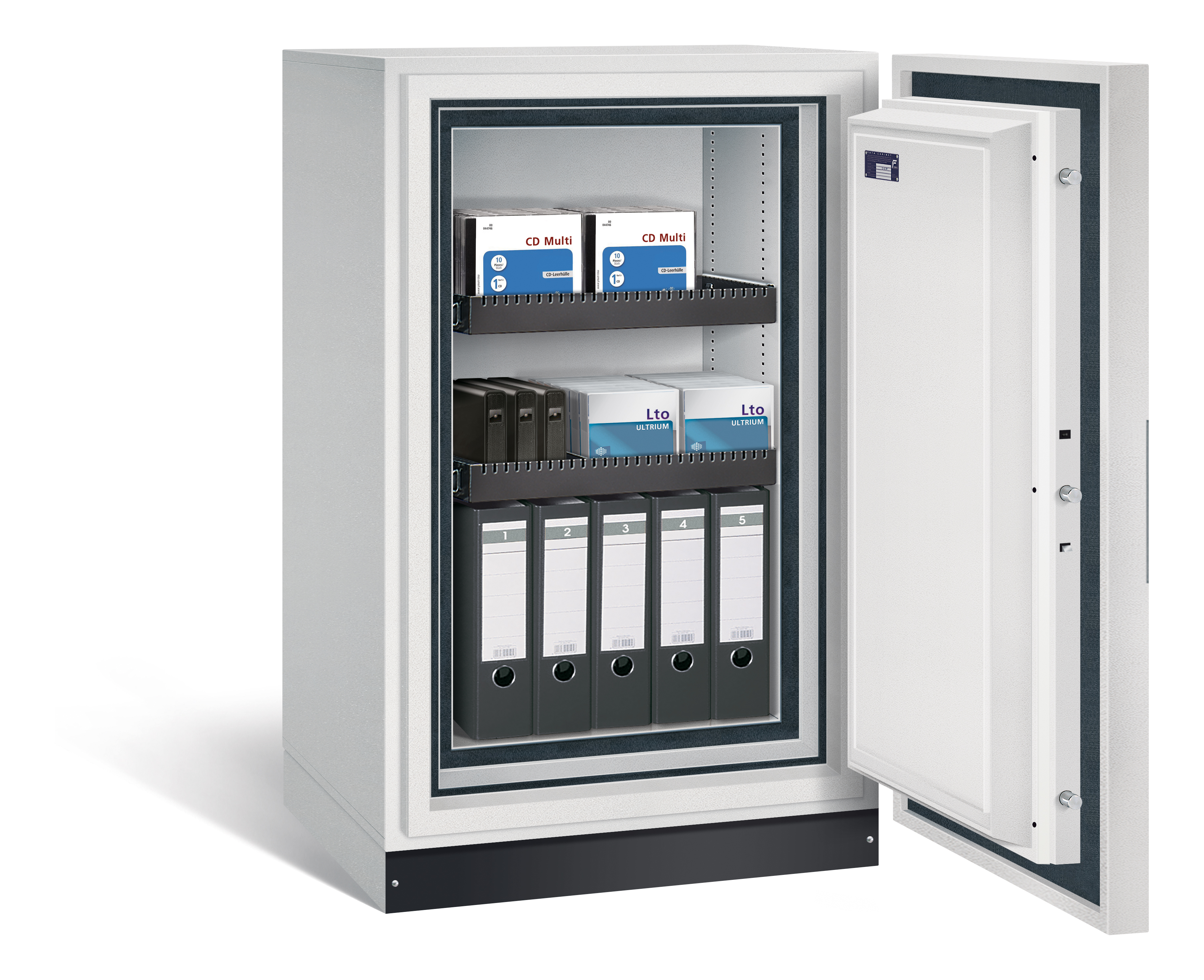 DC IT DataSafe mit Ordnern und anderem Inhalt, Tür geöffnet