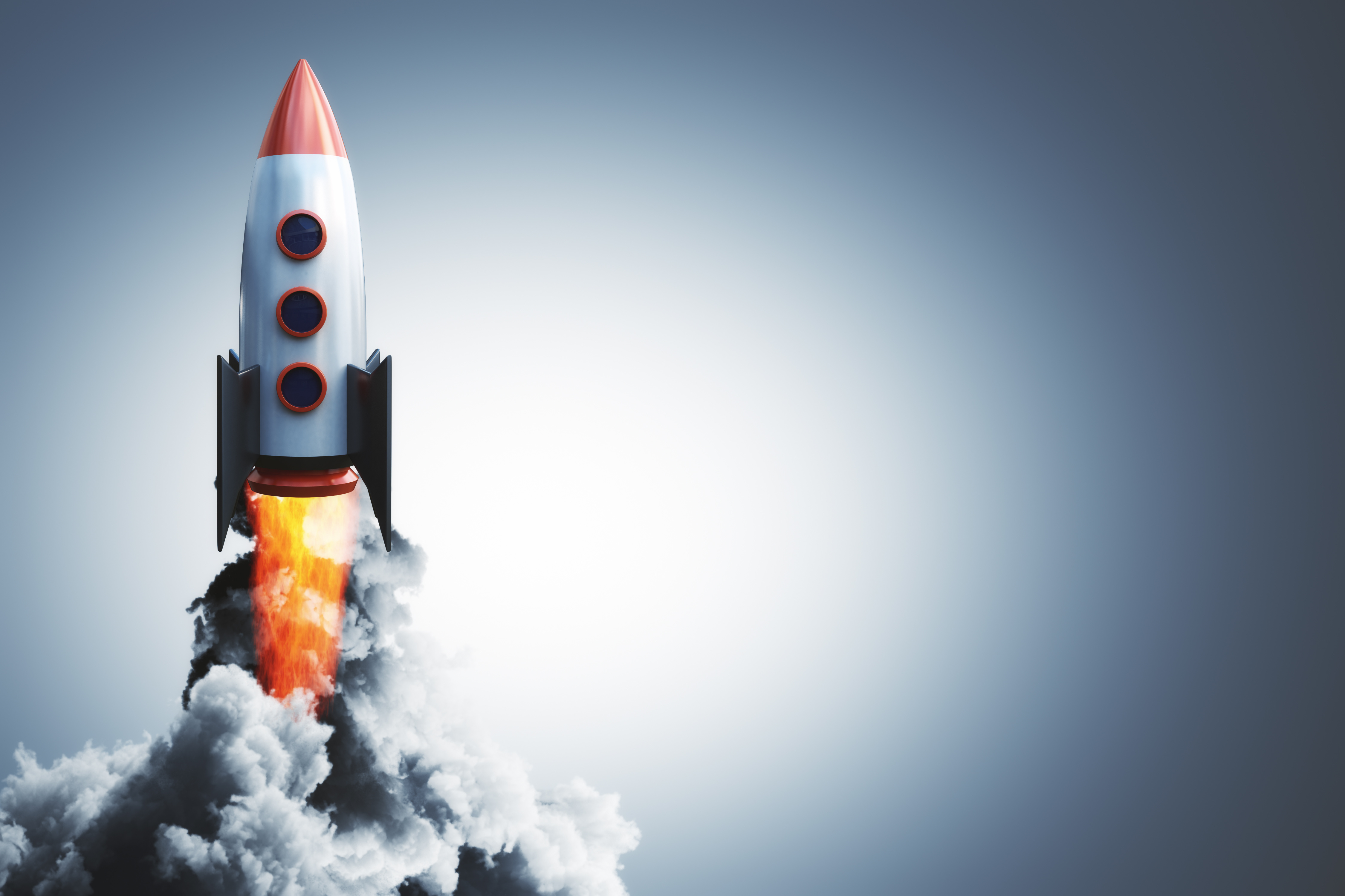 Eine Rakete beim Start, schon in der Luft