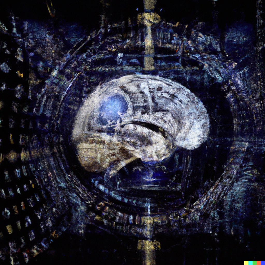 Grafik eines Gehirns vor einem dunklen Hintergrund, digitale Anmutung